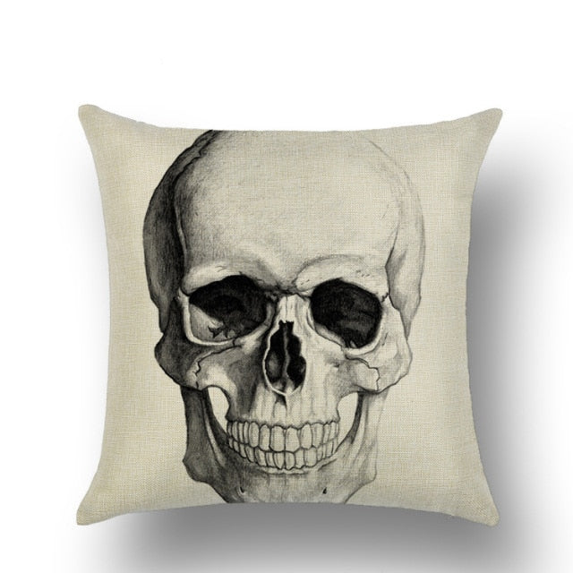 Skull Printed Linen Pillowcase For Halloween