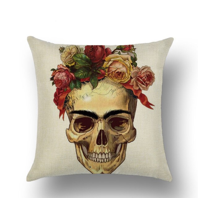 Skull Printed Linen Pillowcase For Halloween