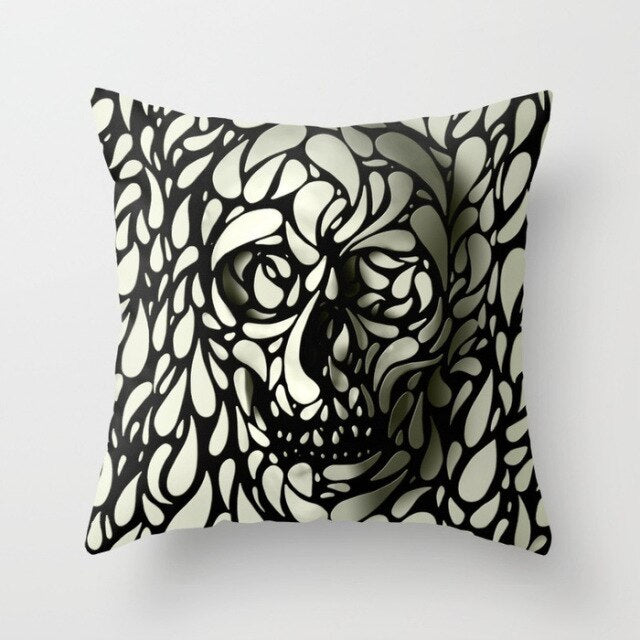 Skull Printed Linen Pillowcase For Halloween