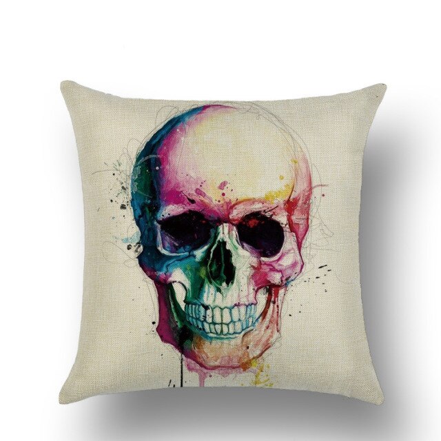 Skull Printed Linen Pillowcase For Halloween