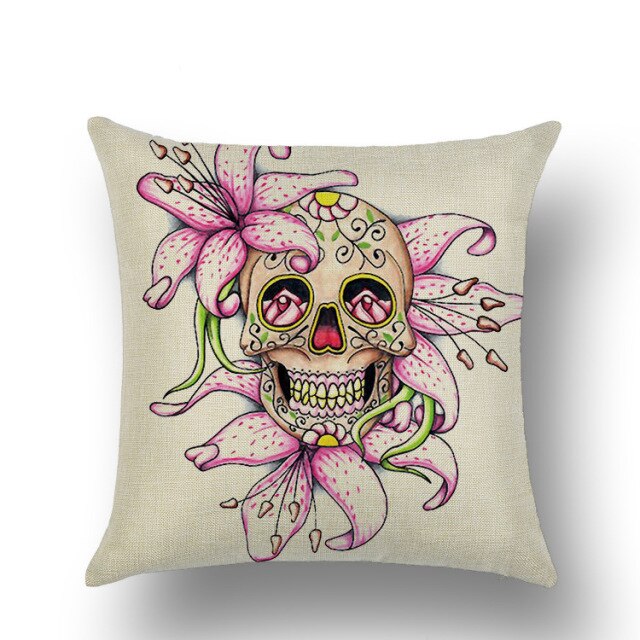 Skull Printed Linen Pillowcase For Halloween