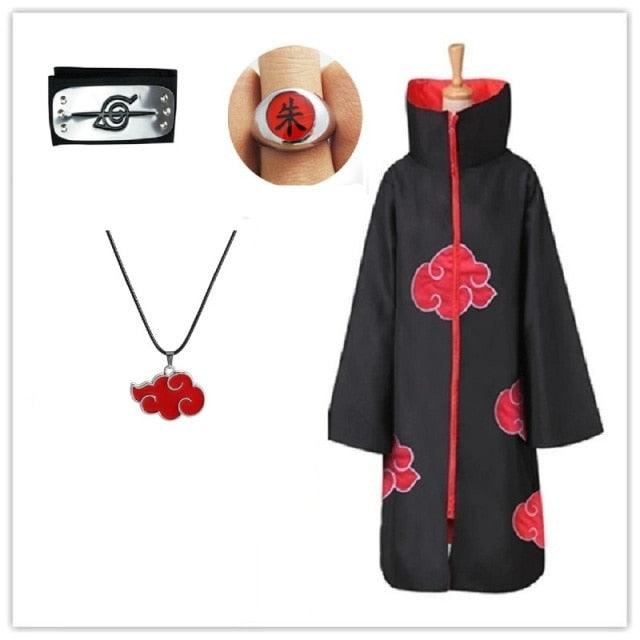 Akatsuki Costume3Pcs with Headband and Ring  Akatsuki Halloween Cloak Cape Itachi Robe Cosplay Anime Costume with Konoha Bandeau