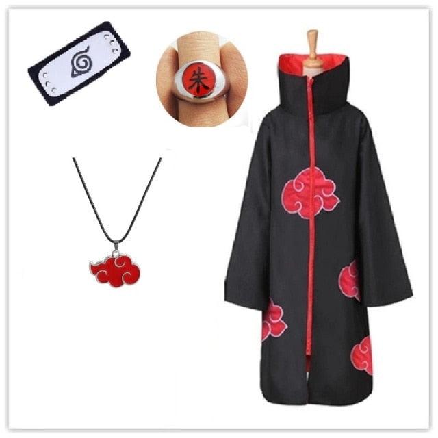 Akatsuki Costume3Pcs with Headband and Ring  Akatsuki Halloween Cloak Cape Itachi Robe Cosplay Anime Costume with Konoha Bandeau