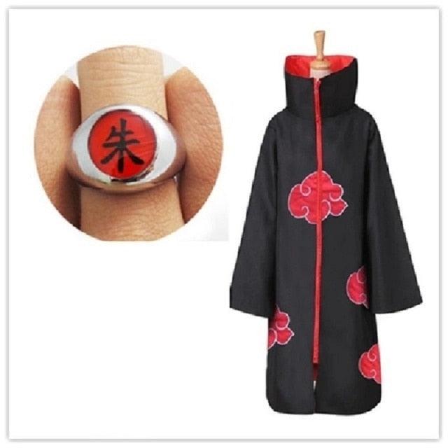Akatsuki Costume3Pcs with Headband and Ring  Akatsuki Halloween Cloak Cape Itachi Robe Cosplay Anime Costume with Konoha Bandeau