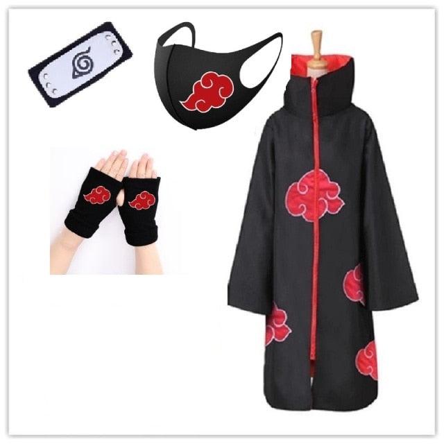 Akatsuki Costume3Pcs with Headband and Ring  Akatsuki Halloween Cloak Cape Itachi Robe Cosplay Anime Costume with Konoha Bandeau