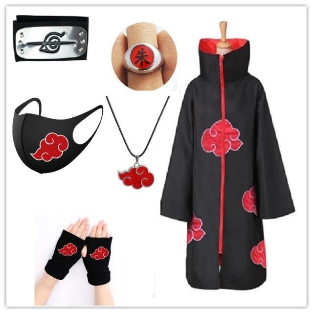 Akatsuki Costume3Pcs with Headband and Ring  Akatsuki Halloween Cloak Cape Itachi Robe Cosplay Anime Costume with Konoha Bandeau