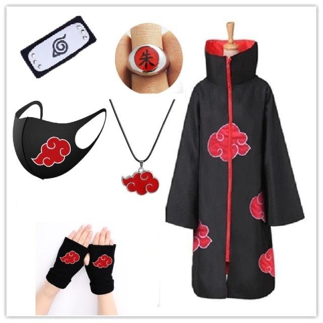 Akatsuki Costume3Pcs with Headband and Ring  Akatsuki Halloween Cloak Cape Itachi Robe Cosplay Anime Costume with Konoha Bandeau