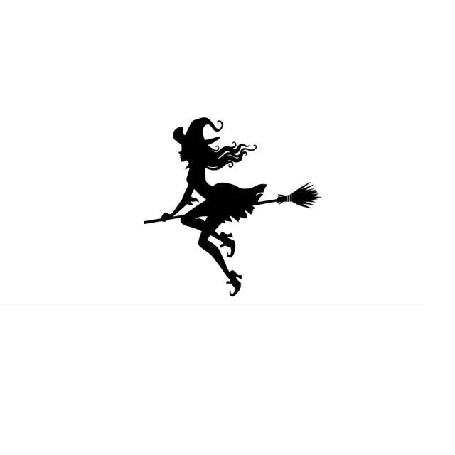 Scary Halloween Witch Flying on Broom Decals