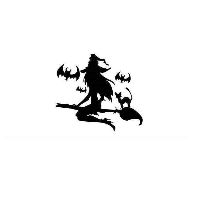 Scary Halloween Witch Flying on Broom Decals