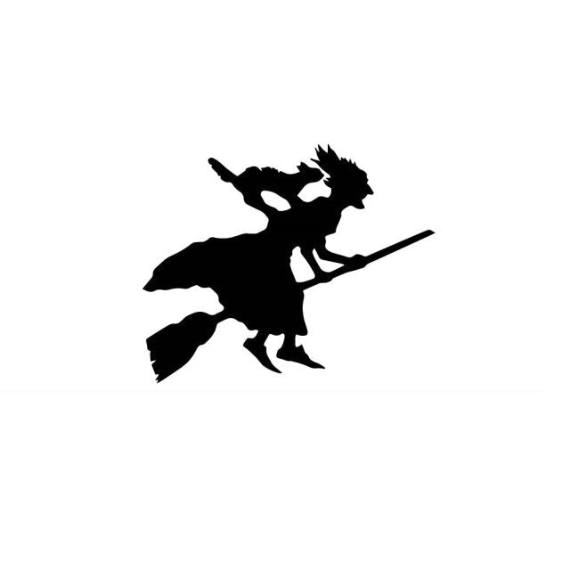 Scary Halloween Witch Flying on Broom Decals
