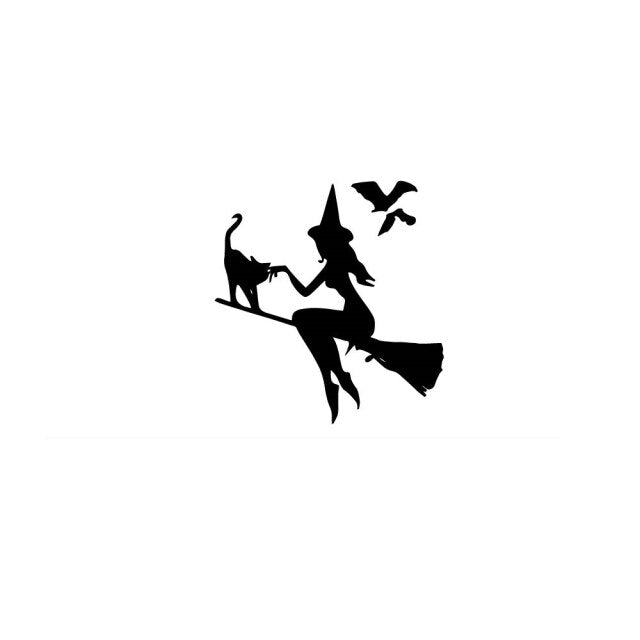 Scary Halloween Witch Flying on Broom Decals