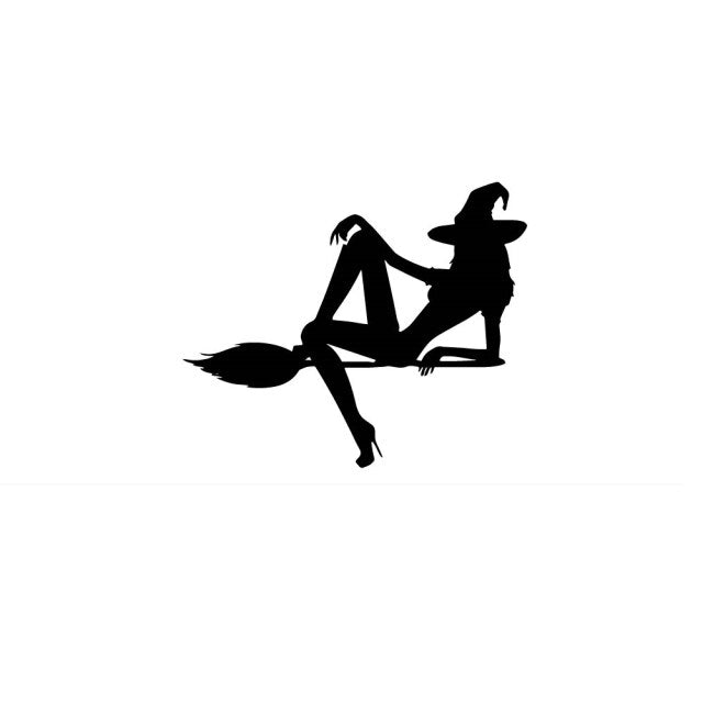 Scary Halloween Witch Flying on Broom Decals