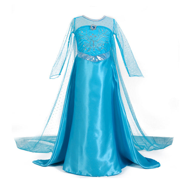 Princess Girls Elsa Cosplay Halloween Dress