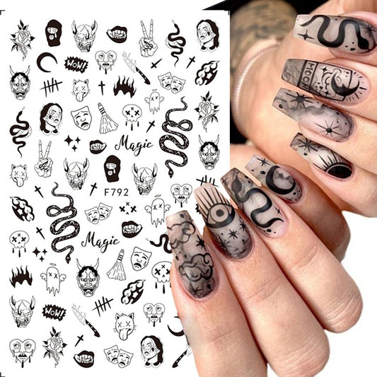 Black Scary Nail Art Sticker For Halloween