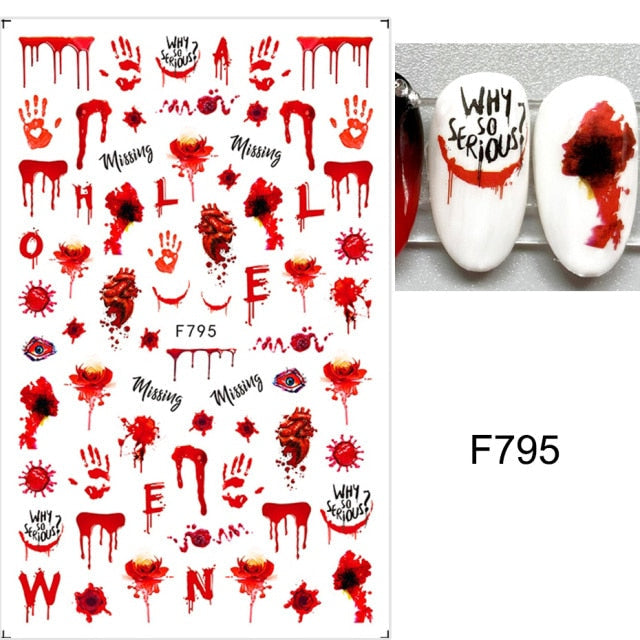 Black Scary Nail Art Sticker For Halloween