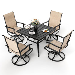Pamapic 5-Piece Patio Dining Set with 4 Textilene Swivel Chairs