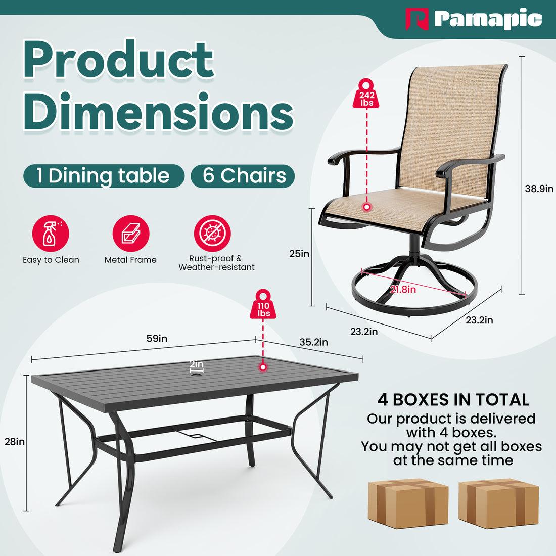 Lume Textilene Outdoor Dining Set, 7-Piece, Full Swivel