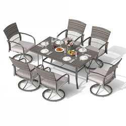 Pamapic Dining Table with 6 Swivel Chairs (7 Pieces)