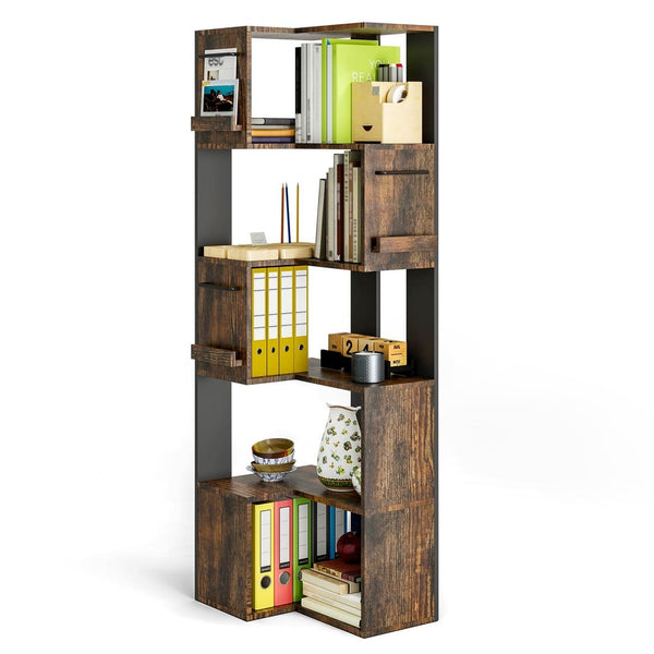 63" Tall Corner Shelf with L Shaped Storage Shelf & Anti-Tip Kit