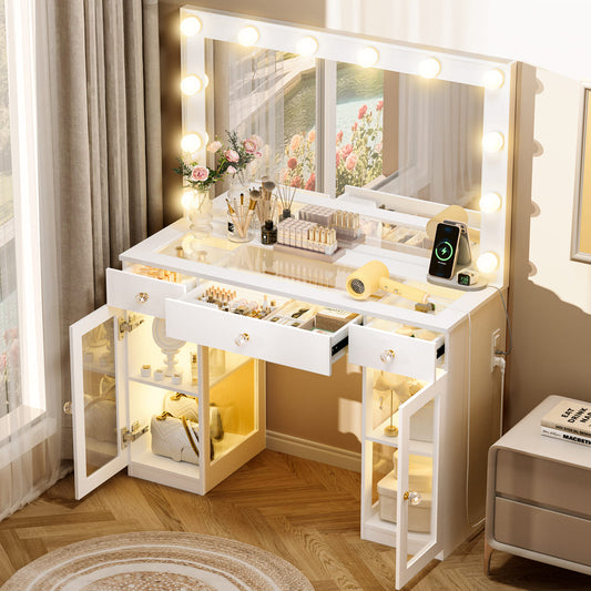 Makeup Vanity Desk with 12-Bulb Lighted Mirror