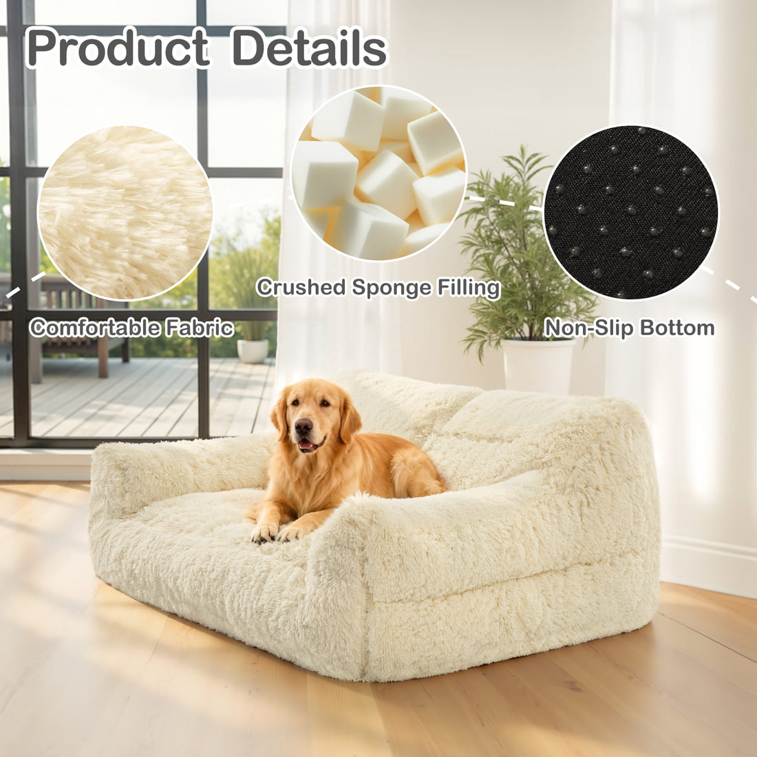 2-Seat Faux Fur Bean Bag Sofa
