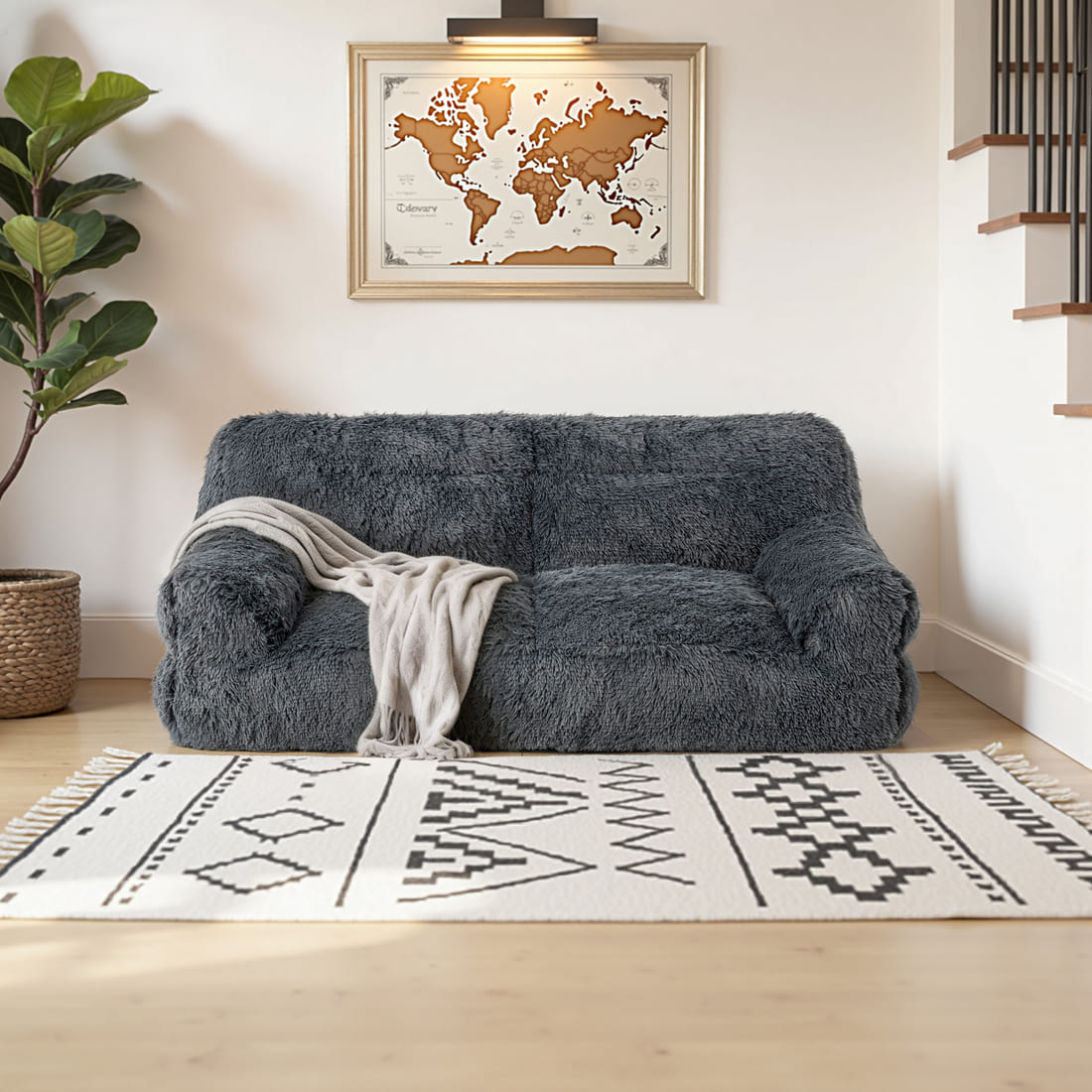 2-Seat Faux Fur Bean Bag Sofa