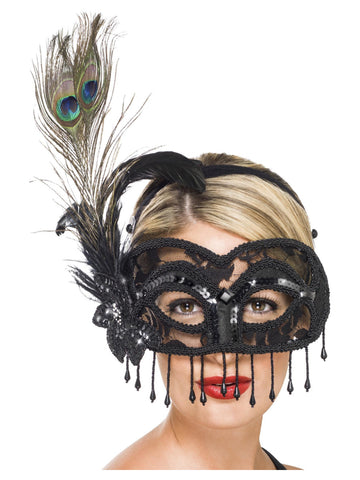 Colombina Lace Eye Mask, on a Headband