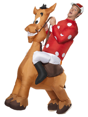 Men's Inflatable Jockey and Horse Carry me Costume