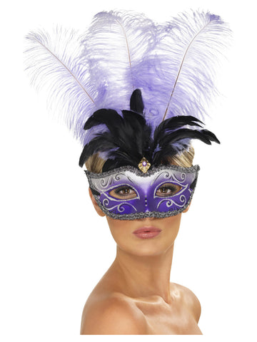 Halloween Venetian Colombina Eyemask with Multicolour Plume