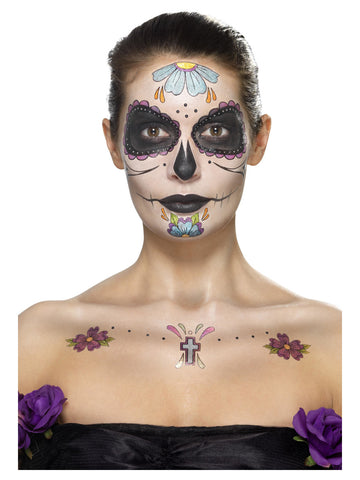 Day of the Dead Face Tattoo Transfers Kit with gem stickers
