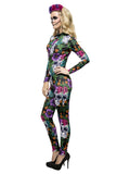 Women's Fever Day of the Dead Catsuit Costume