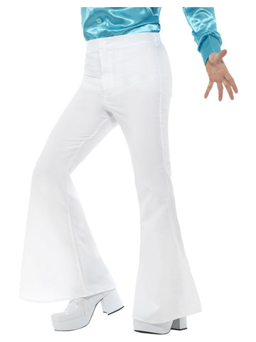 White Groovy Flared Trousers, Mens