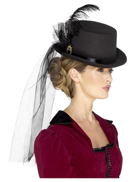 Deluxe Ladies Victorian Top Hat, with Elastic - The Halloween Spot